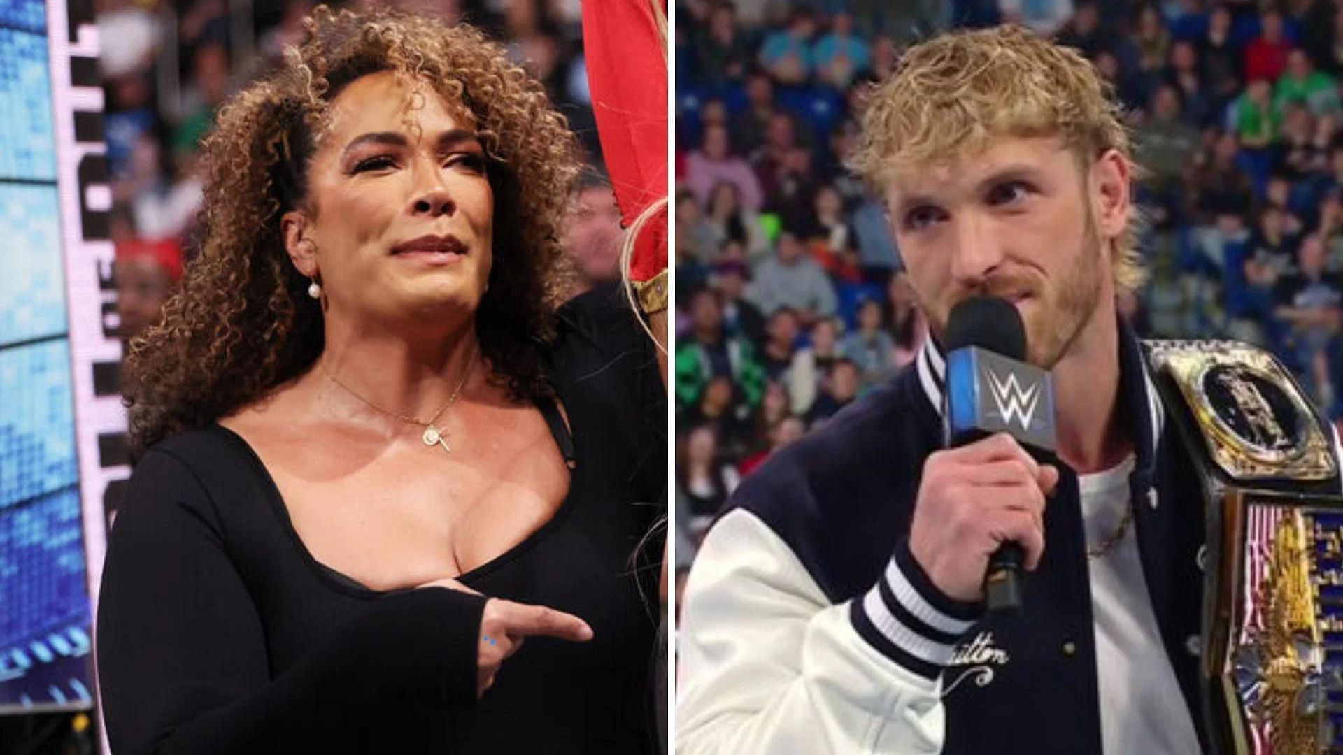 Nia Jax (left); Logan Paul (Right), (Picture courtesy WWEonTNT X account and WWE.com)