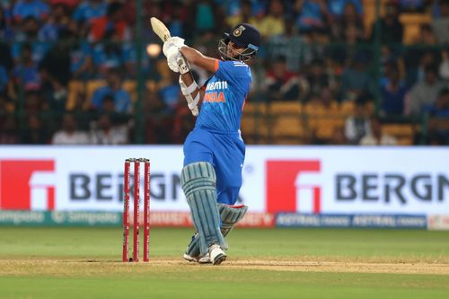 Yashasvi Jaiswal batting in a T20I against Australia (Image Credits: Getty Images)