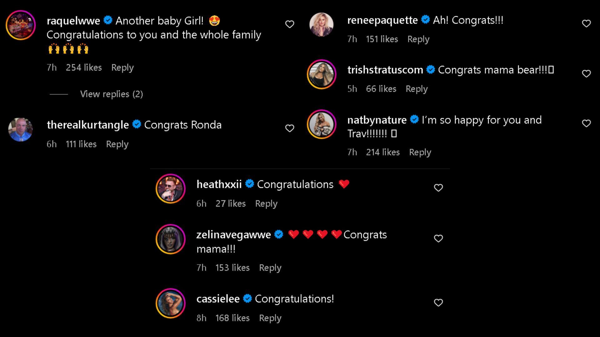 Some comments on Ronda Rousey&#039;s Instagram post.