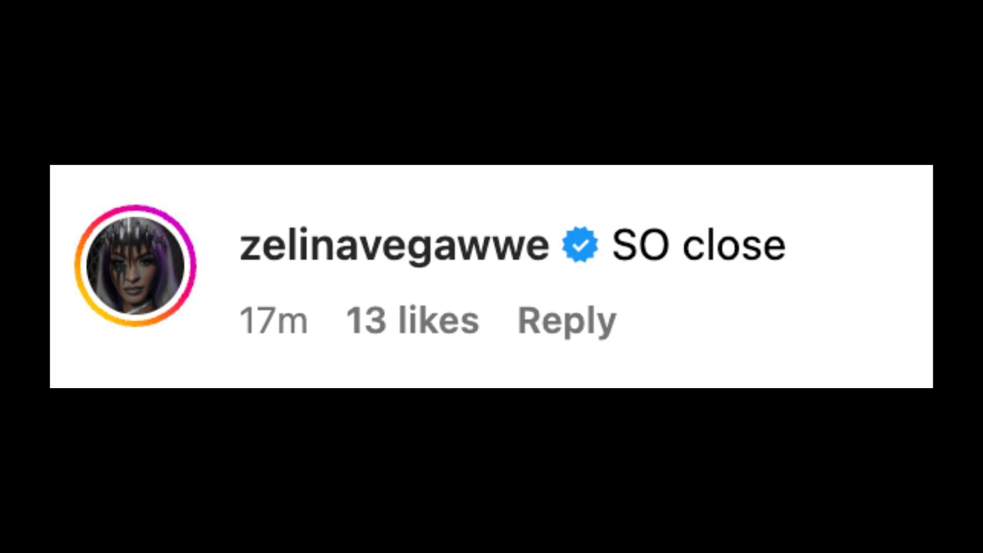 Zelina Vega reacts to her RAW loss on Instagram. [Screenshot of Vega&#039;s comment on WWE&#039;s post]