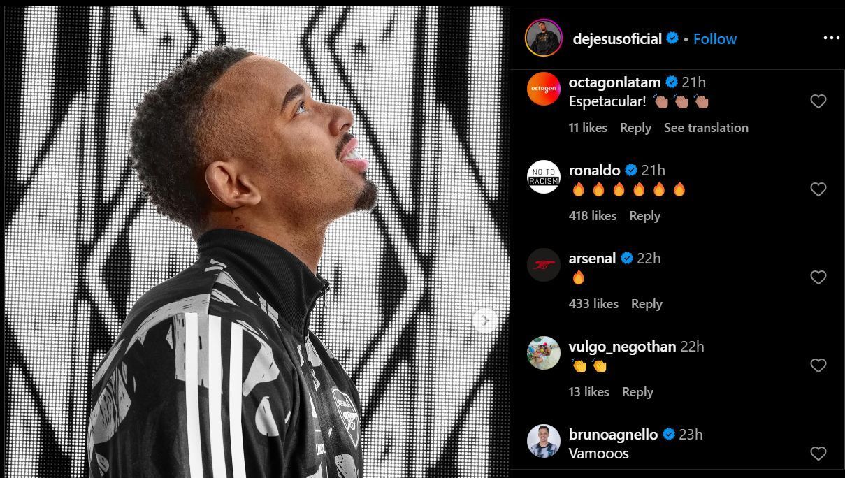 Ronaldo Nazario reacting to Gabriel Jesus&#039; Instagram post