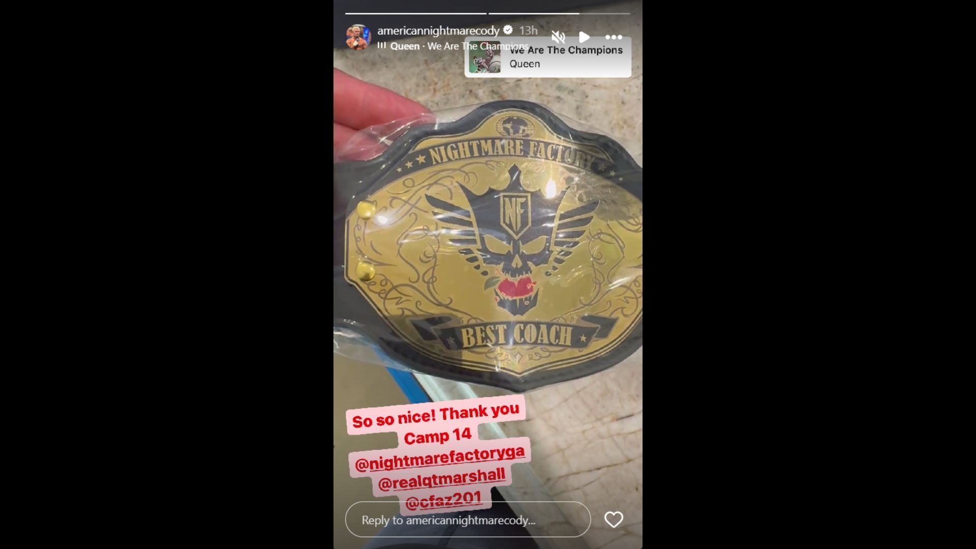 Screenshot of Cody Rhodes&#039; Instagram story