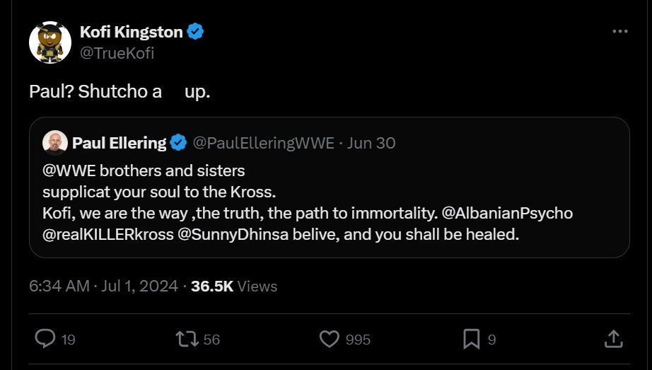 Kofi Kingston retaliates against another mind game by The Final Testament (Credit: Kofi&#039;s X/Twitter account)