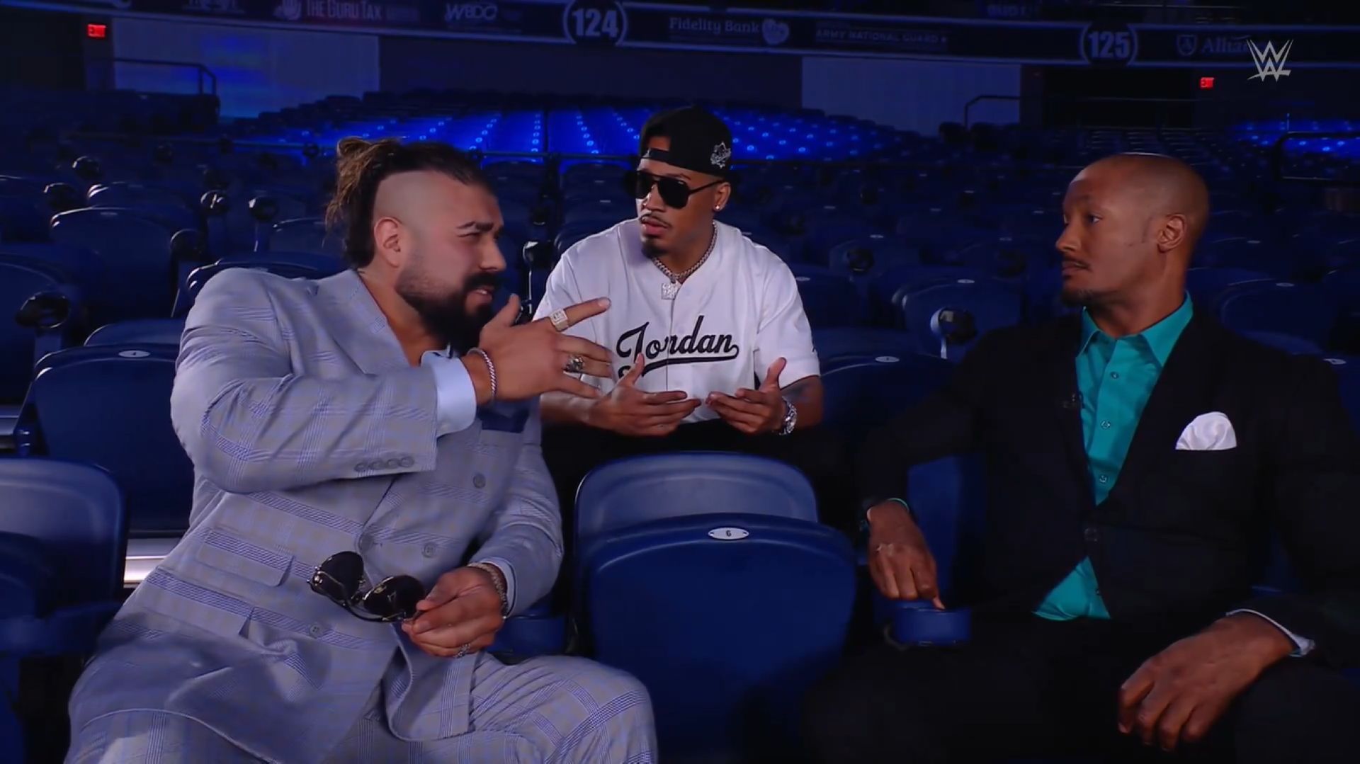 The brash young Carmelo Hayes interrupted Andrade's interview with Byron Saxton on SmackDown. (Image Credit: WWE Twitter)