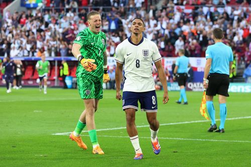 Trent Alexander-Arnold rejoices after taking England to the Euro 2024 semi-finals.