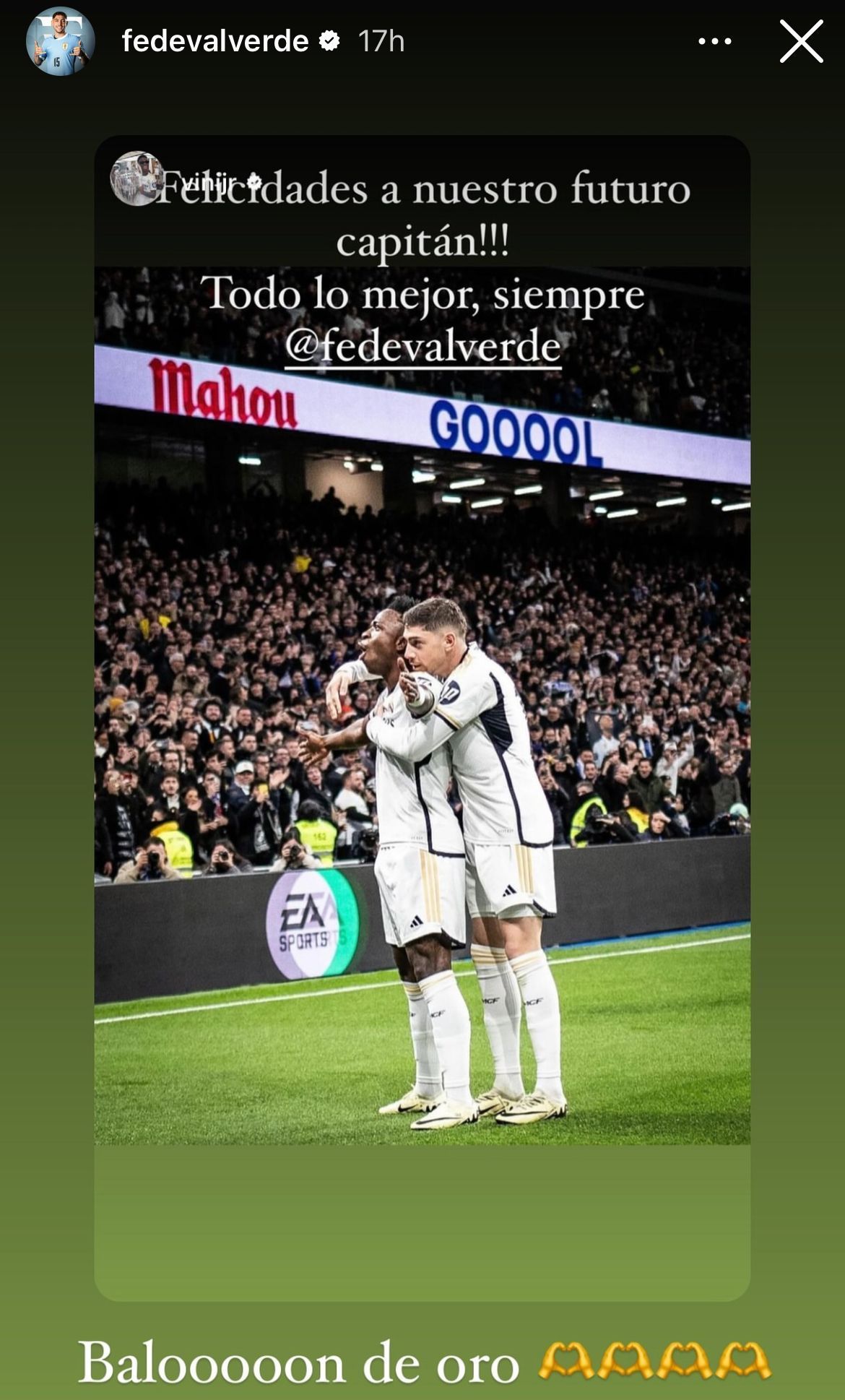 Federico Valverde&#039;s Instagram story