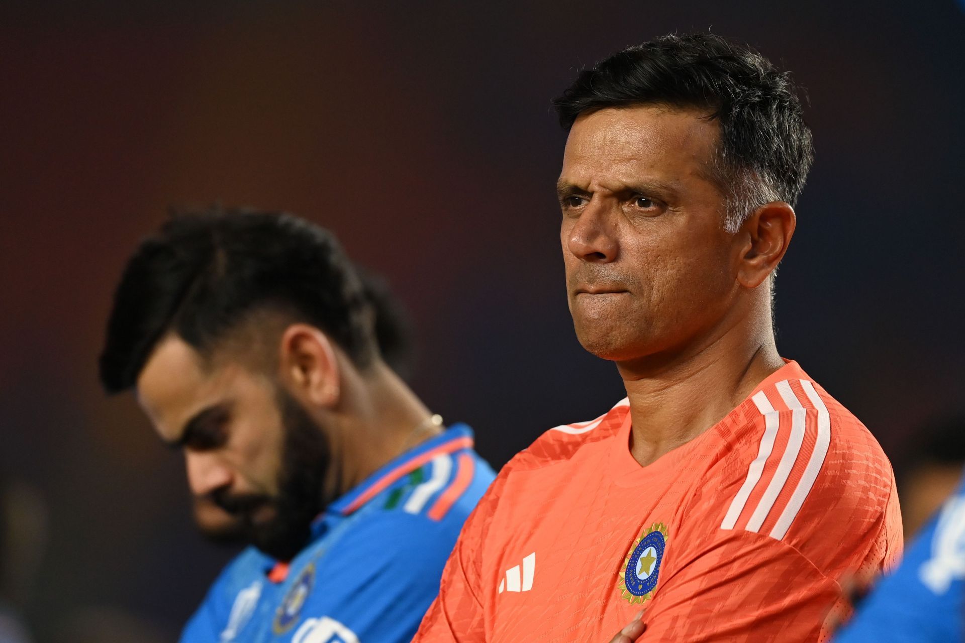 Rahul Dravid (right) after India’s loss in the 2023 ODI World Cup final (Image Credit: Getty Images)