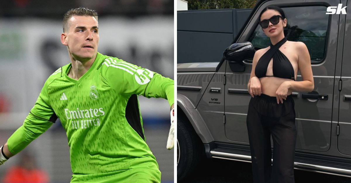 Real Madrid star Andriy Lunin (L) and his wife (R). [Image: GETTY (L), @a.nastasica on Instagram (R)]