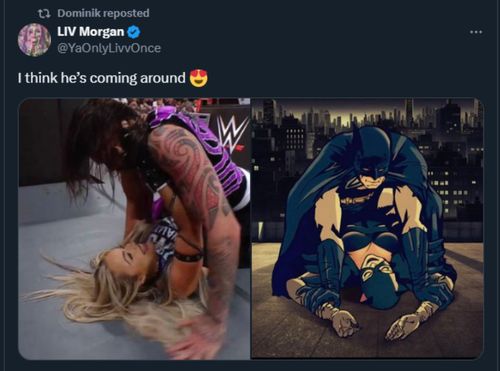 A screengrab of Dominik Mysterio reposted Liv Morgan's tweet