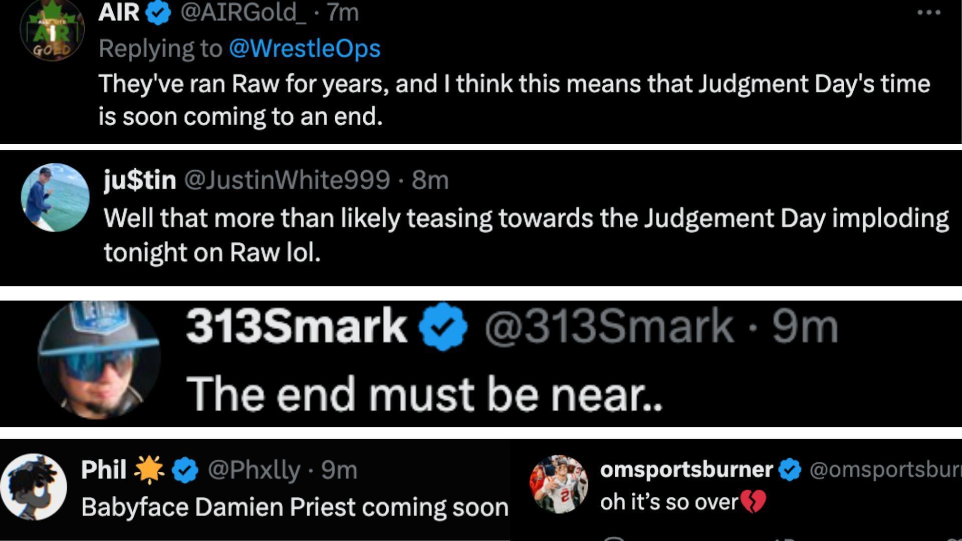 Fans react to possible Judgment Day split on X.