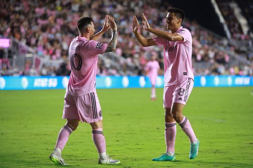 Lionel Messi has a fan in Diego Gomez (right).