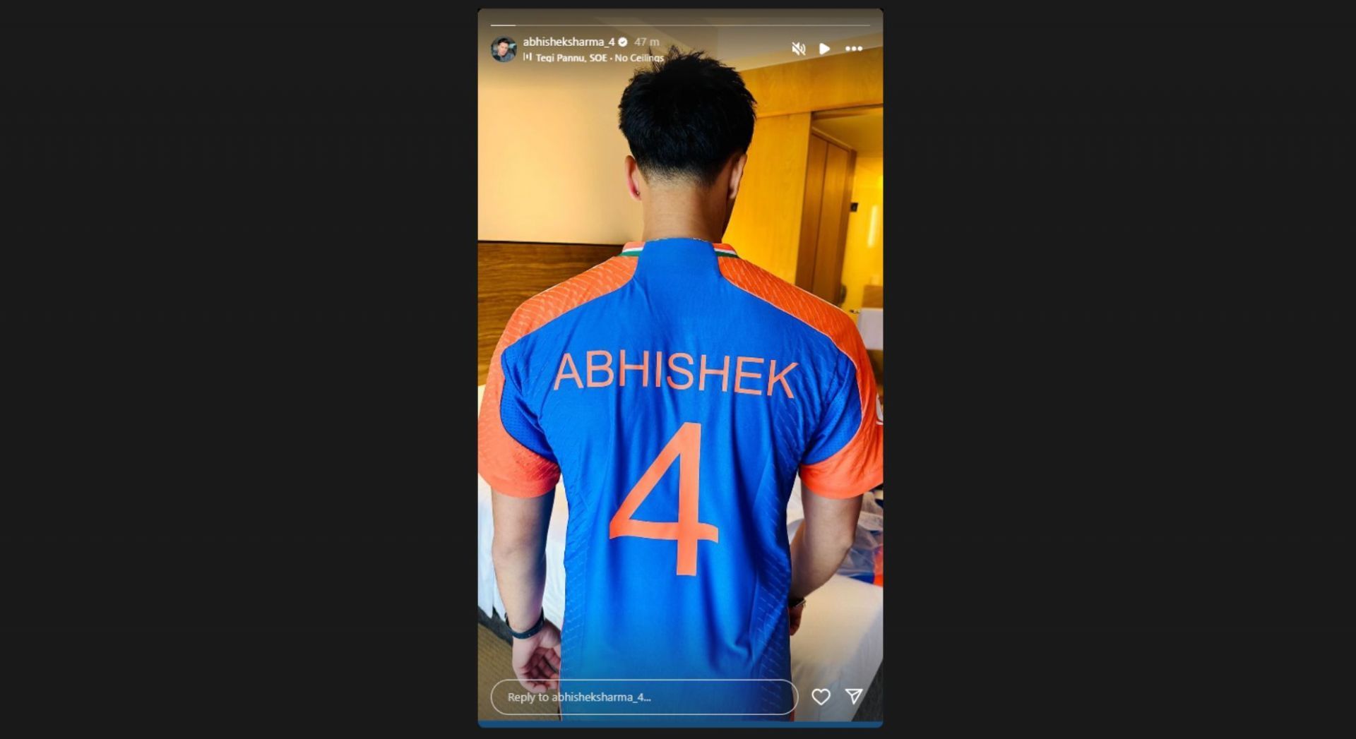 Abhishek Sharma in India jersey. [@abhisheksharma_4 on Instagram]