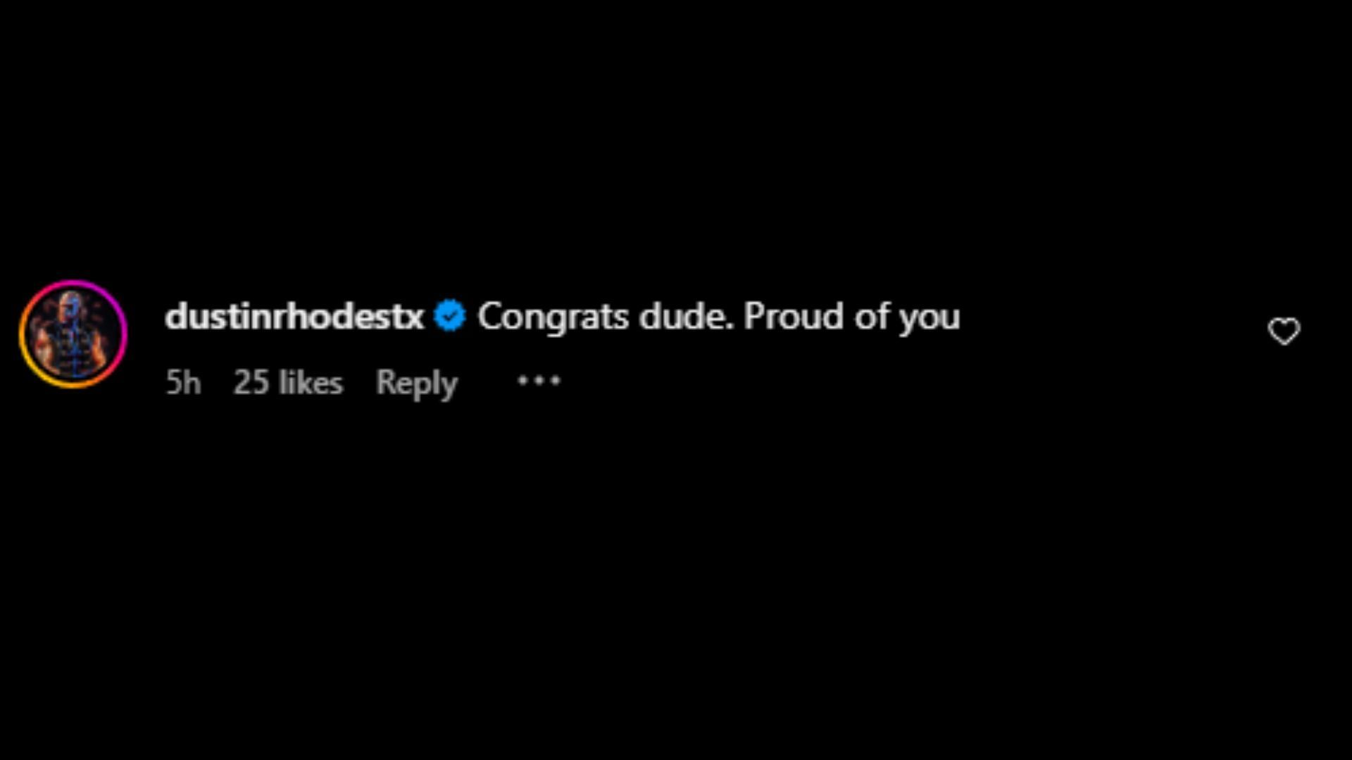 Screenshot of Dustin Rhodes&#039; comment on Ethan Page&#039;s Instagram post