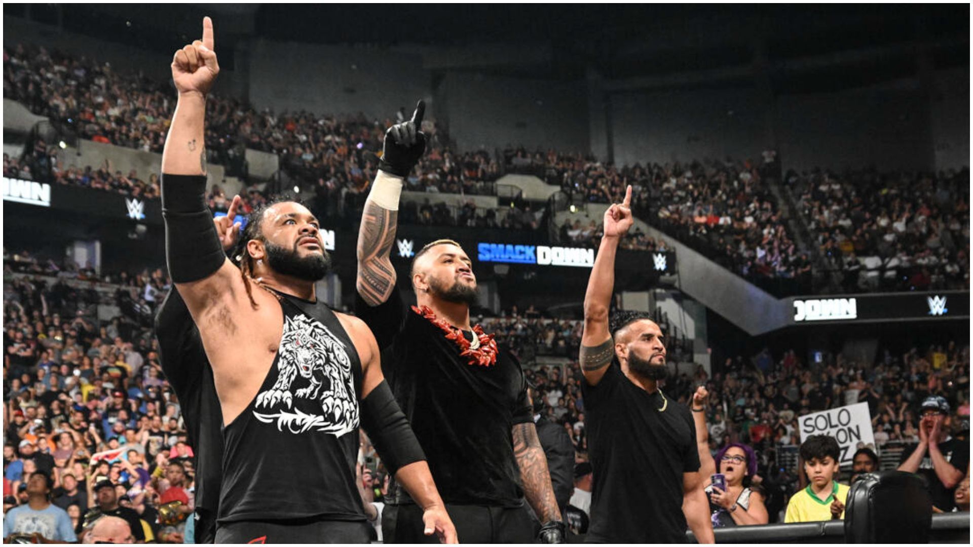 Jacob Fatu alongside his Bloodline members on WWE SmackDown! (Image via WWE.com)