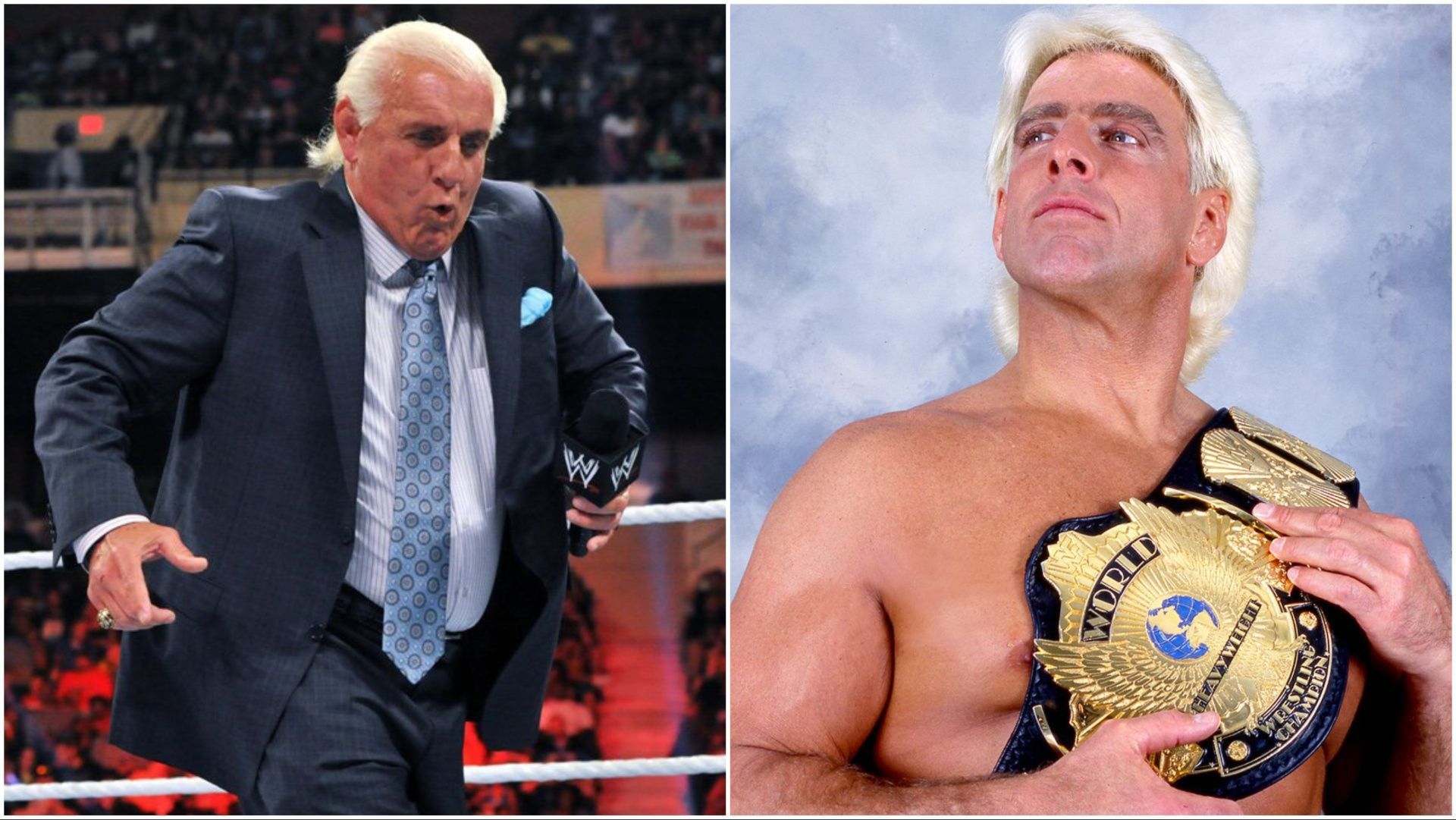 WWE Hall of Famer Ric Flair on RAW, Flair poses with the WWE Championship