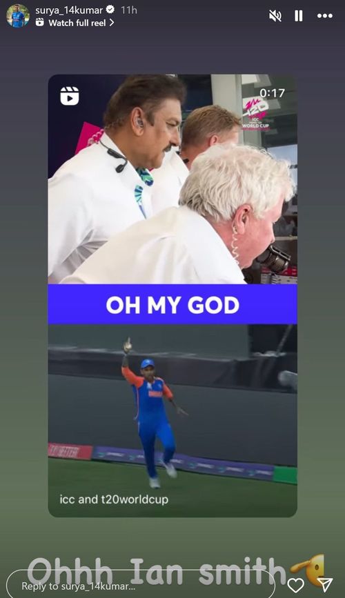 Screenshot of Suryakumar Yadav's reaction to Ian Smith's commentary