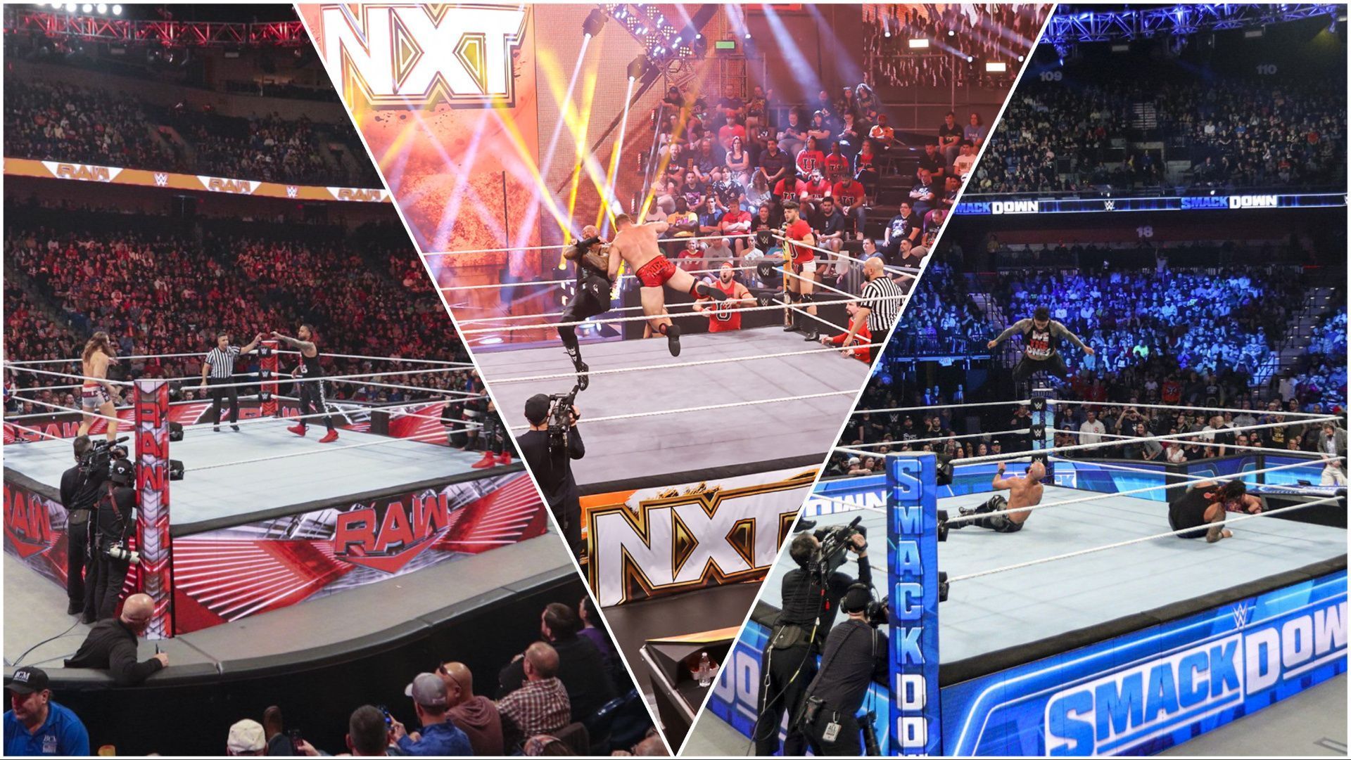 WWE Superstars in action on RAW, NXT, and SmackDown