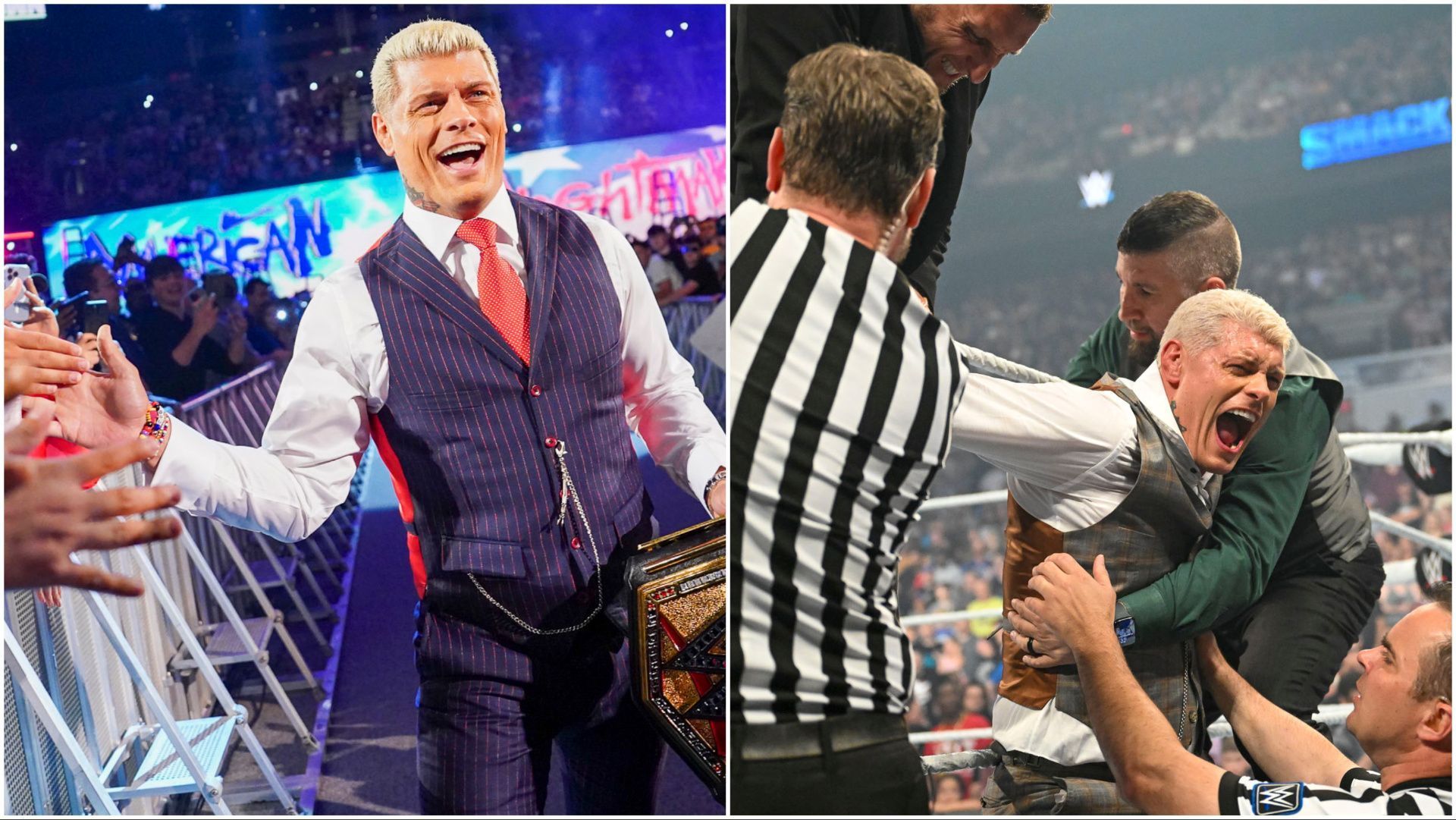 Cody Rhodes greets fans on WWE SmackDown, WWE officials hold Cody back