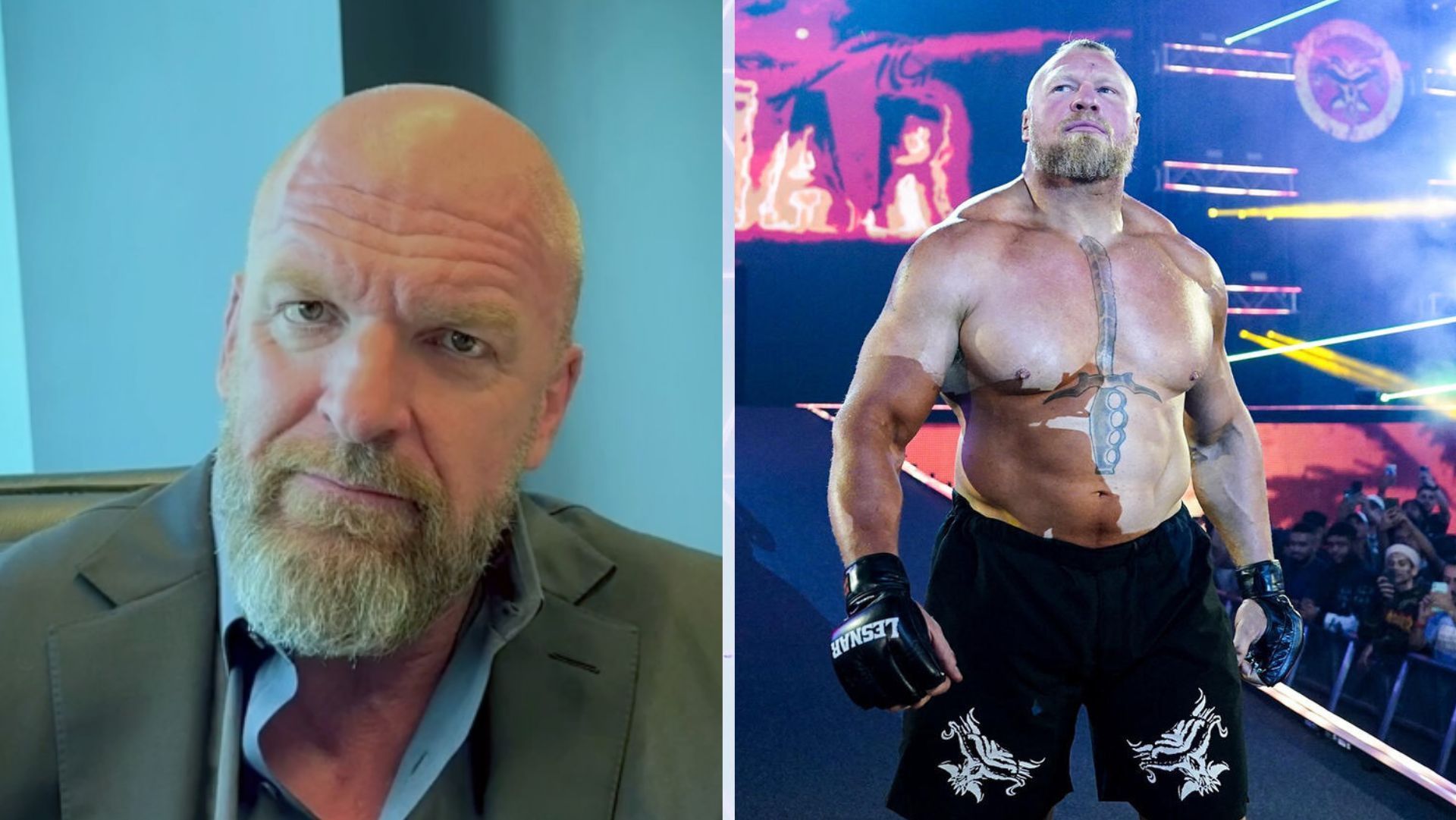 Brock Lesnar has made very public appearances since SummerSlam 2023. [Images Source: WWE.com and Paul Levesque