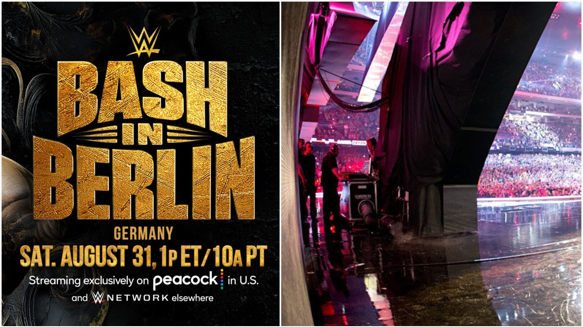 WWE Bash in Berlin PLE logo, backstage at a WWE event