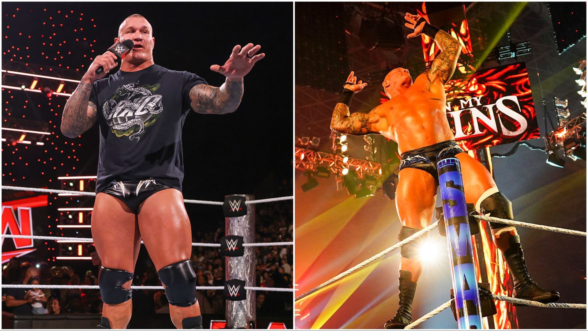 Randy Orton poses and cuts a promo in the WWE ring