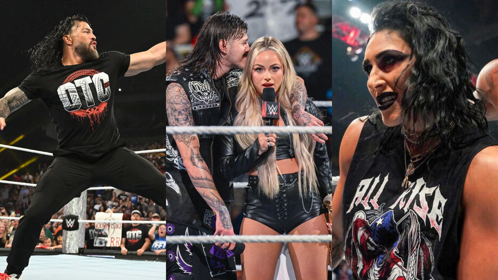 Roman Reigns, Dominik Mysterio, Liv Morgan, and Rhea Ripley.