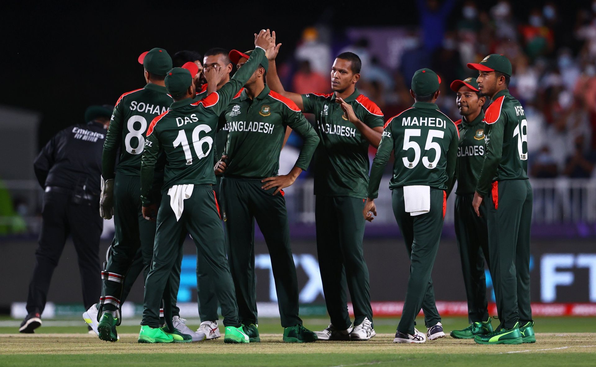 Mohammad Saifuddin celebrates a wicket. (Credits: T20 World Cup Twitter)