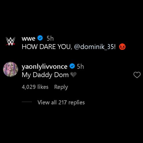 Liv Morgan's comment on WWE's post.