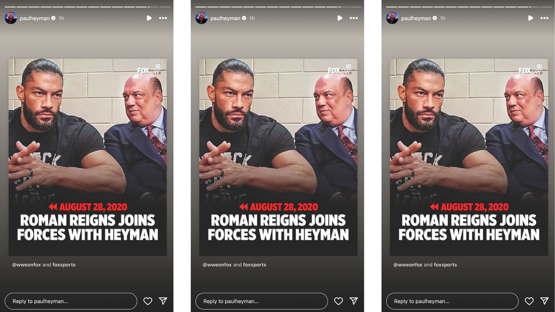 Heyman reacts to anniversary with Reigns on Instagram.