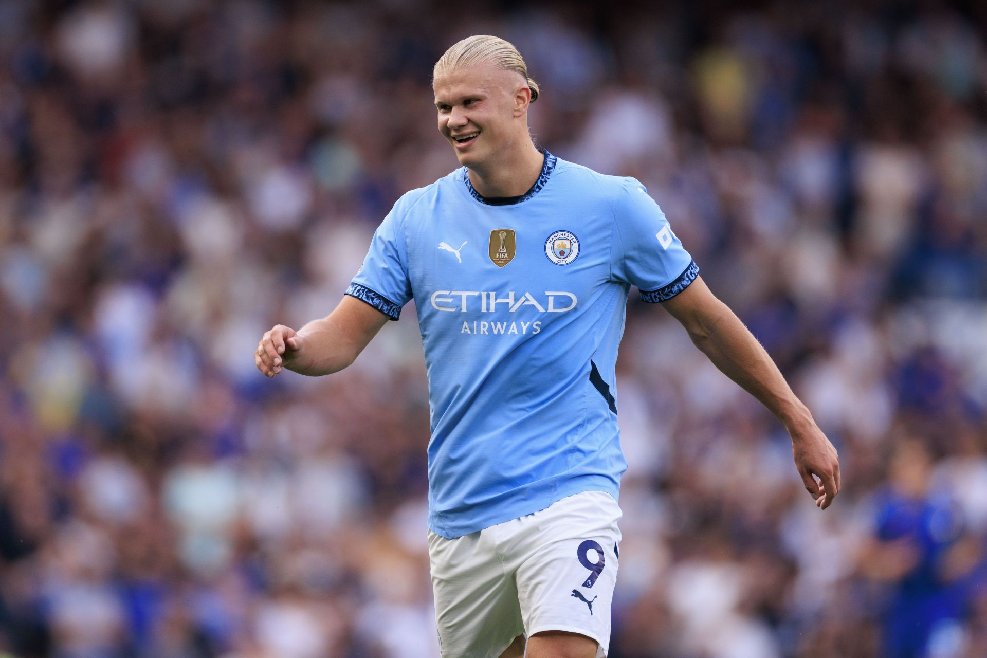 Manchester City striker Erling Haaland scored against Chelsea on Sunday.