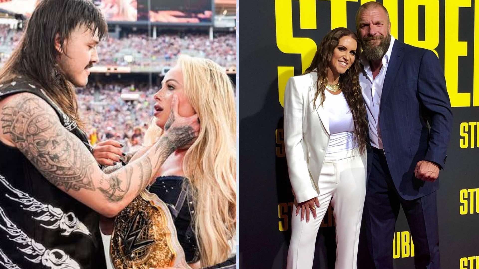 Liv Morgan &amp; Dominik Mysterio (left); Triple H and Stephanie McMahon (right) [Image credits: wwe.com, instagram.com]