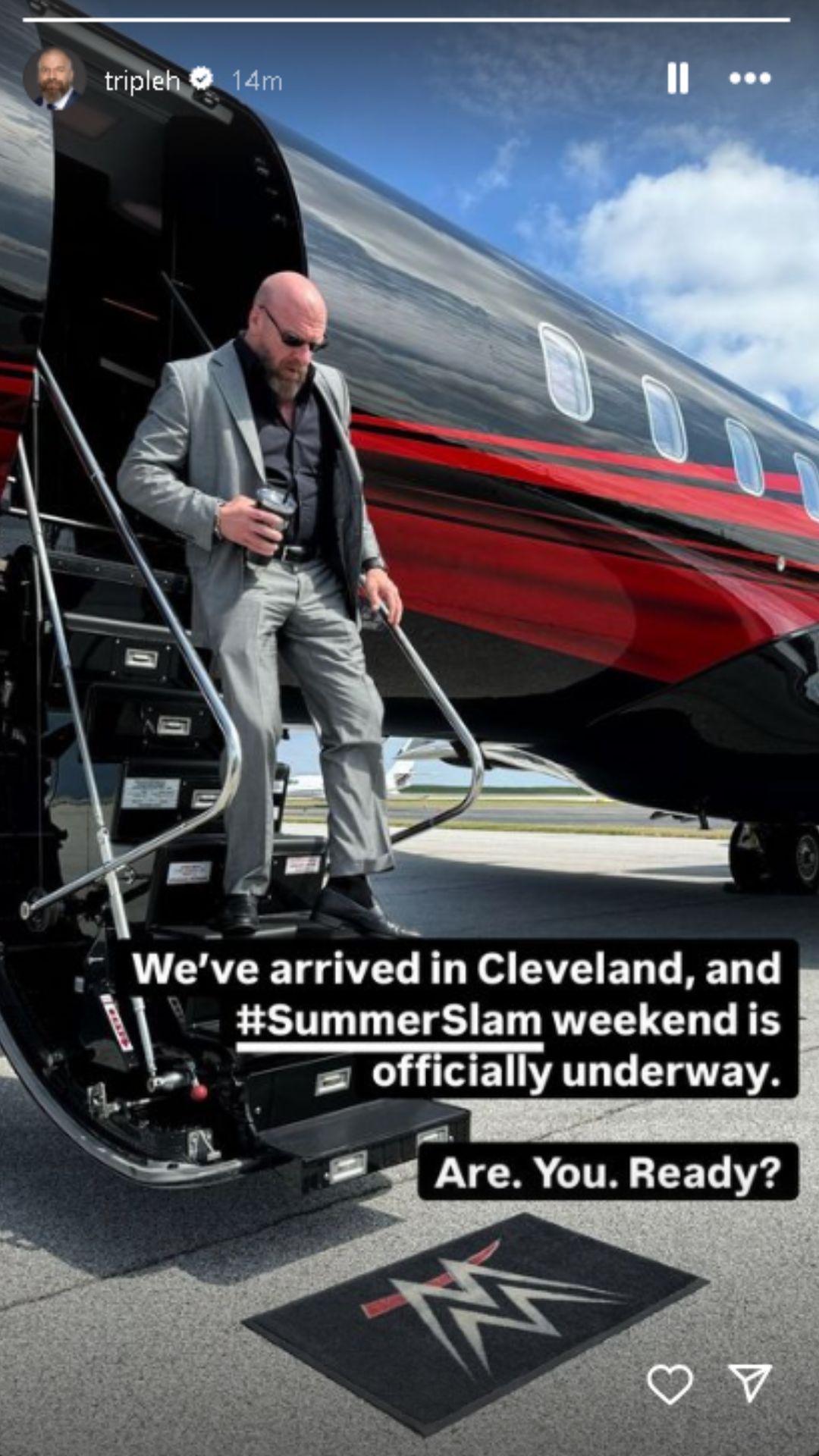 The CCO arrives for SummerSlam [Photo credit: Screengrab of Triple H&#039;s Instagram story]