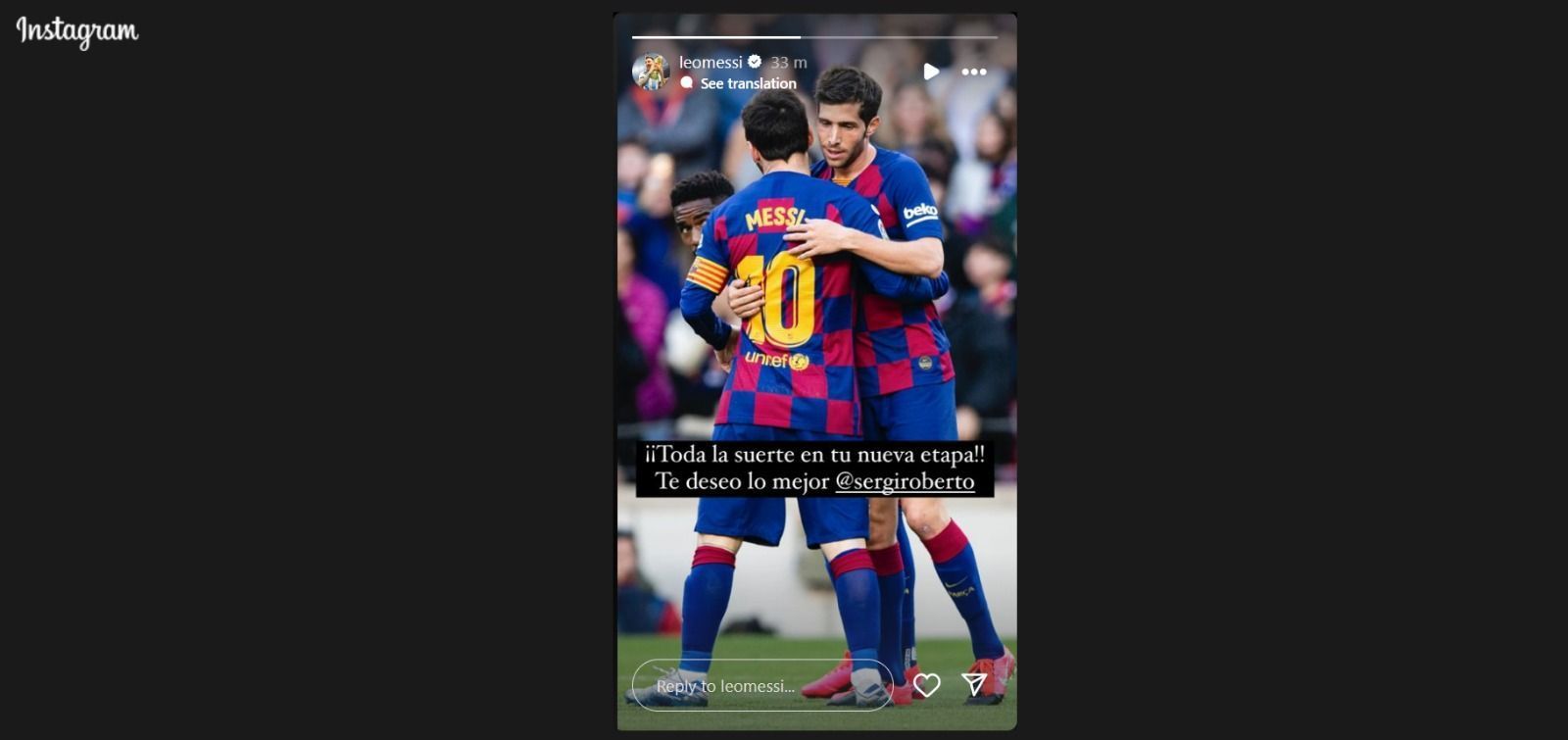 Screenshot of Lionel Messi&#039;s Instagram story (Lionel Messi/Instagram)