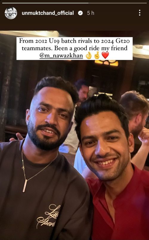 Unmukt Chand shares a picture with Mohammad Nawaz (Image via Instagram/@unmuktchand_official)