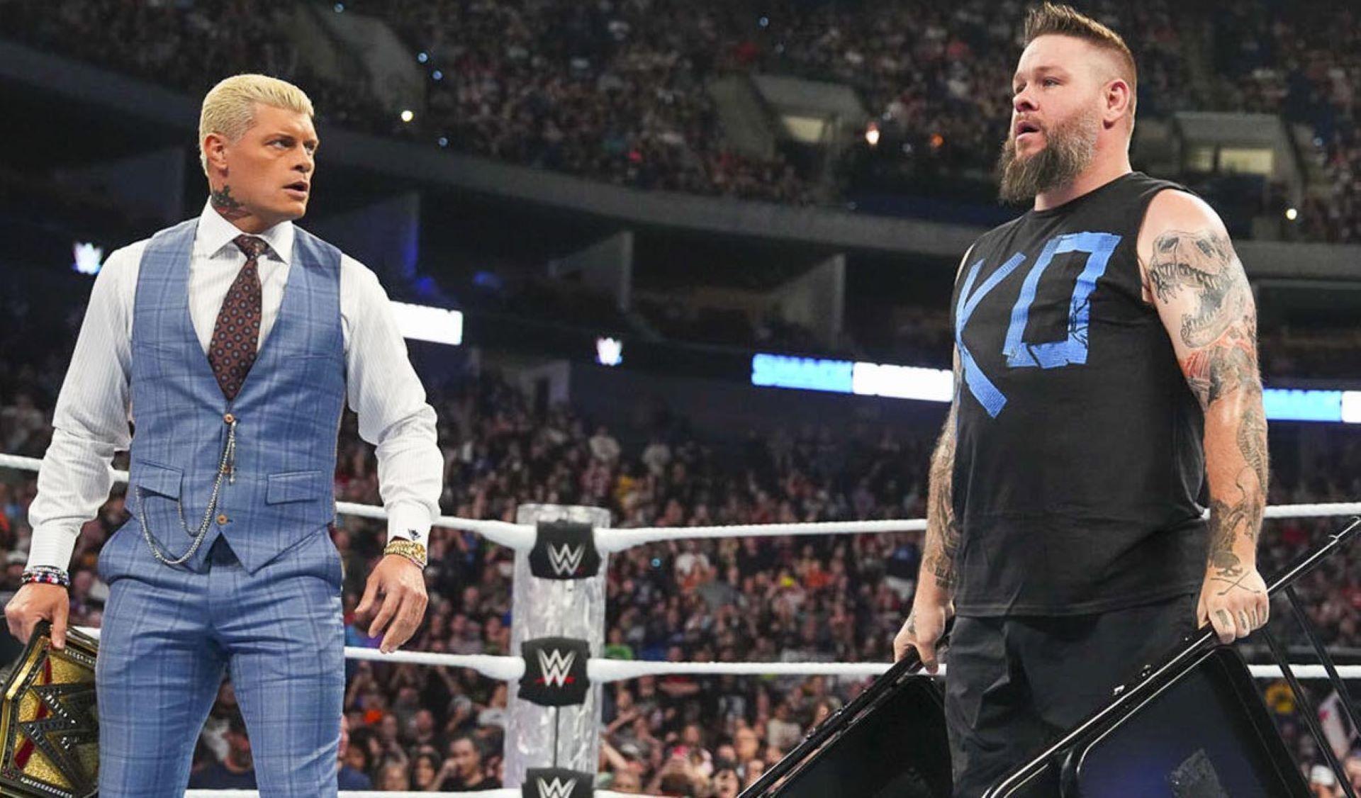 Kevin Owens came to back up Cody Rhodes on SmackDown armed with steel chairs (Image Credit: WWE.com)