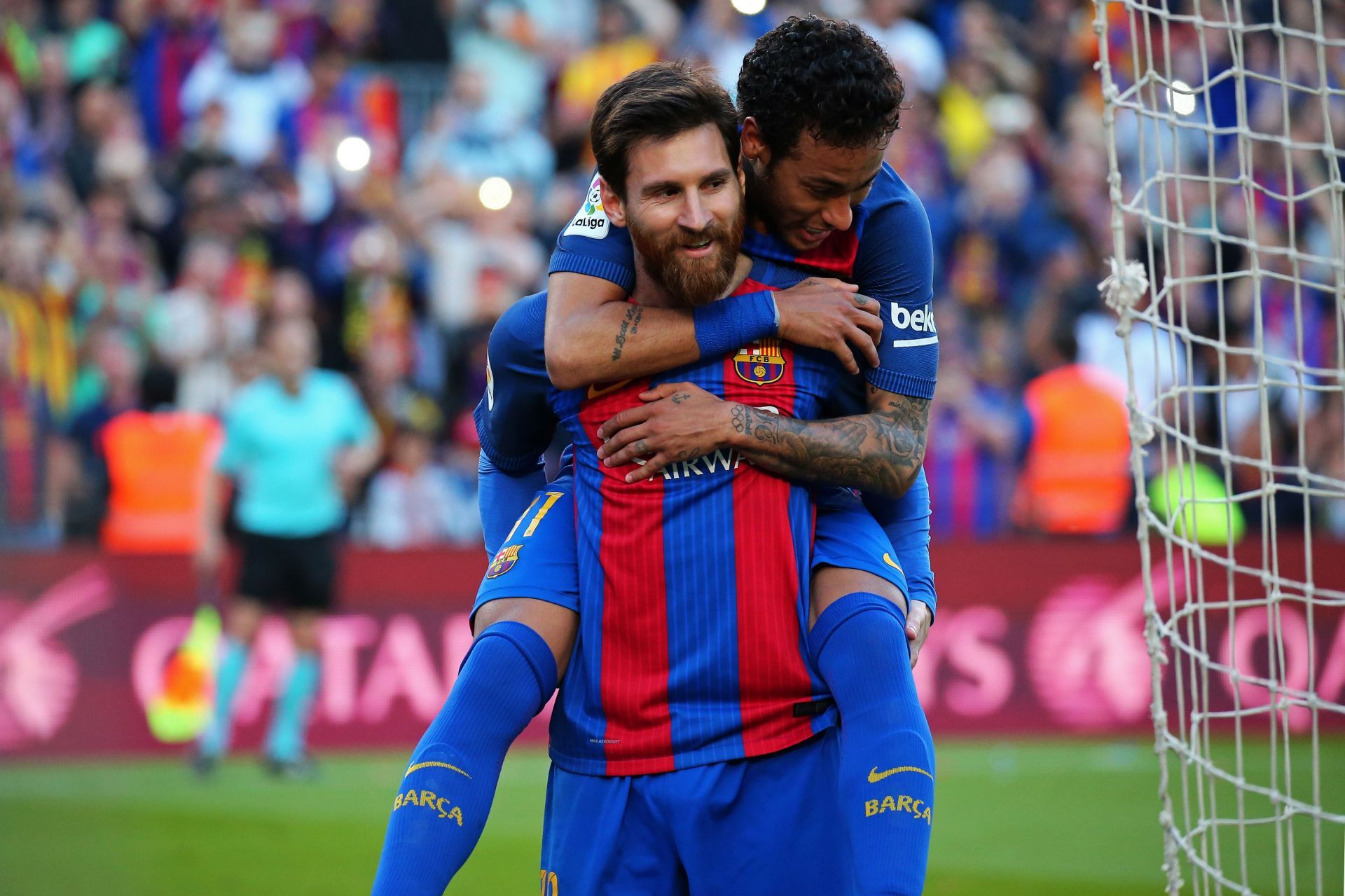 Lionel Messi (in front) and Neymar