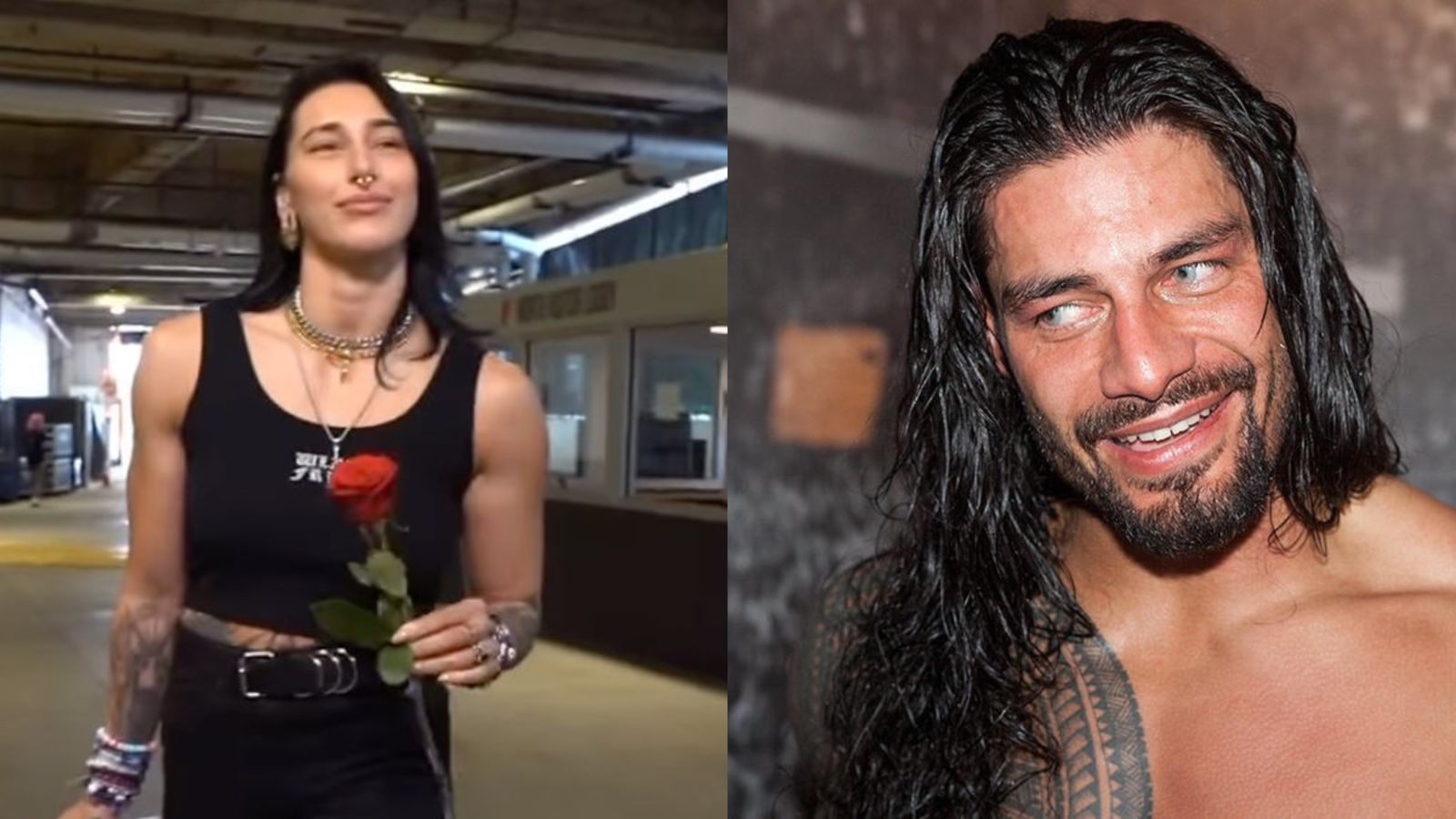 Rhea Ripley (L); Roman Reigns (R)