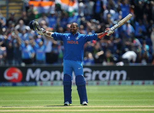 Shikhar Dhawan celebrates his maiden ODI hundred. (Image Credits: Getty Images)