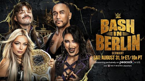 Dominik Mysterio and Liv Morgan vs. Damian Priest and Rhea Ripley at Bash in Berlin. [Image credits: wwe.com]