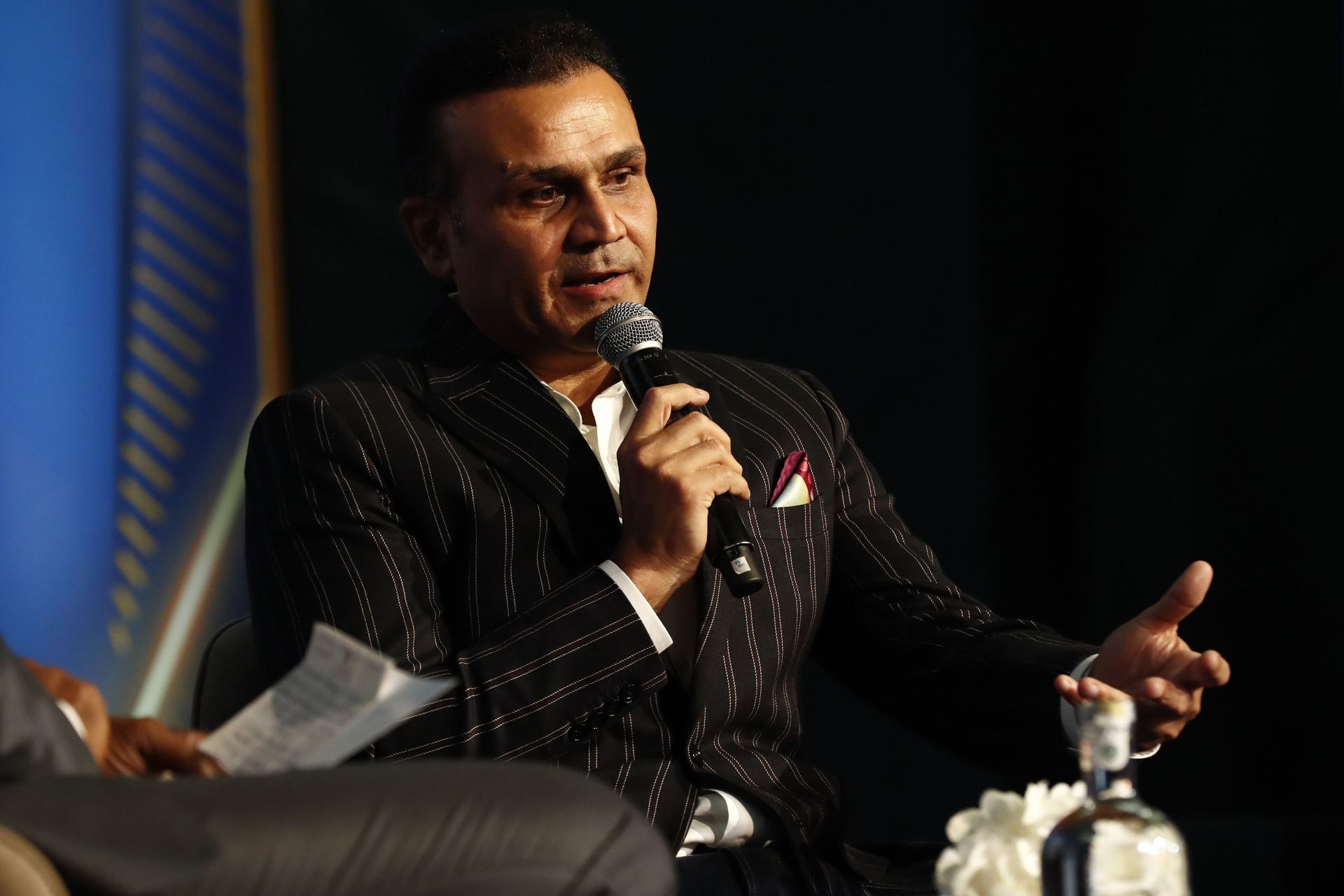 Virender Sehwag speaks during the ICC Hall of Fame celebration in Mumbai in November 2023. (Image Credits: Getty Images)