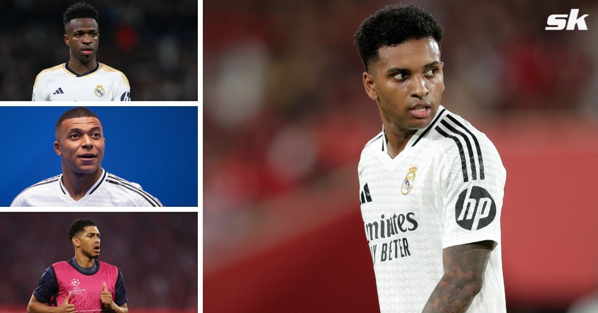 Vinicius Junior, Kylian Mbappe, Jude Bellingham (left); Rodrygo Goes (right)