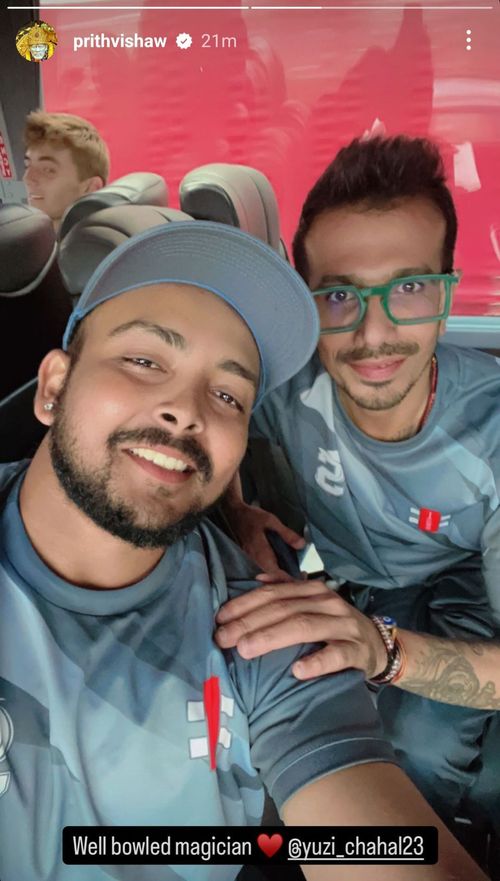 Prithvi Shaw hails Yuzvendra Chahal for his dream debut for Northamptonshire (Image via Instagram/@prithvishaw)