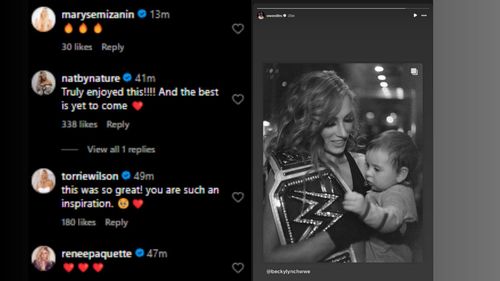 Seth Rollins and other stars have reacted to Becky Lynch's post (Credit: Becky Lynch and Seth Rollins' Instagram)