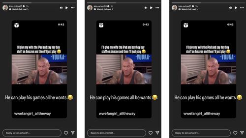 Kim Orton reacts to her husband's claim about video games on Instagram.