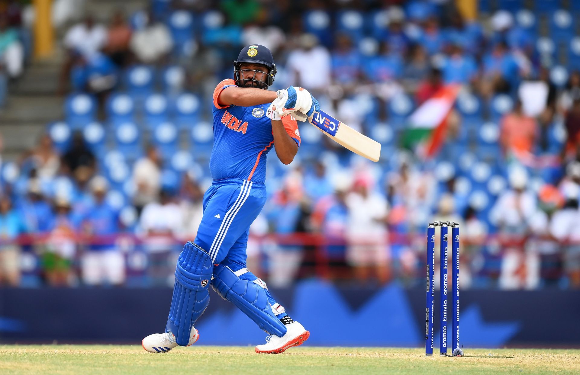 Rohit Sharma during his blazing knock against Australia in the 2024 T20 World Cup. Source: Getty