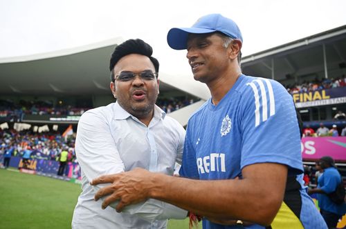 Jay Shah with former Team India coach Rahul Dravid (File image via Getty)