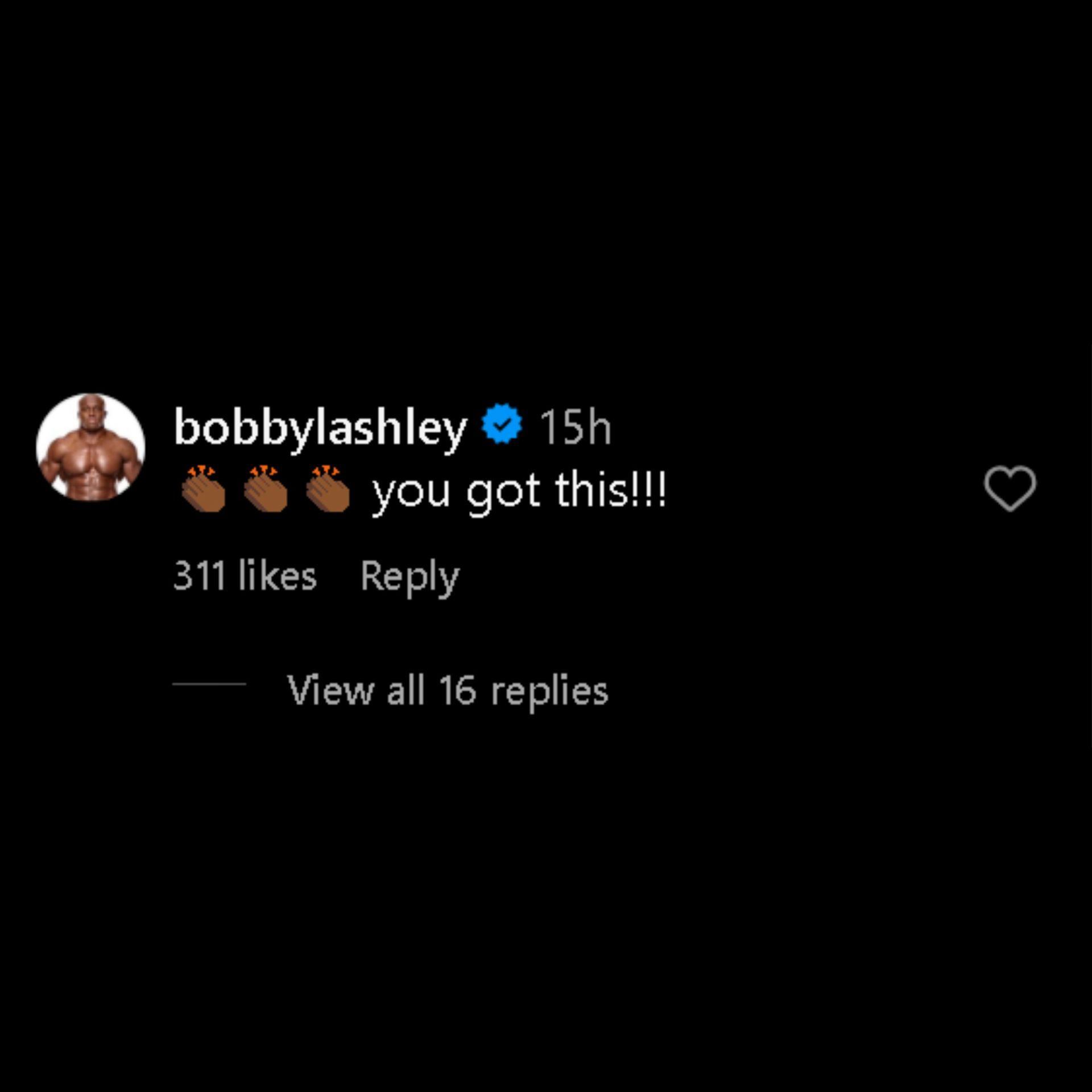 Bobby Lashley&#039;s comment on Montez Ford&#039;s Instagram post.