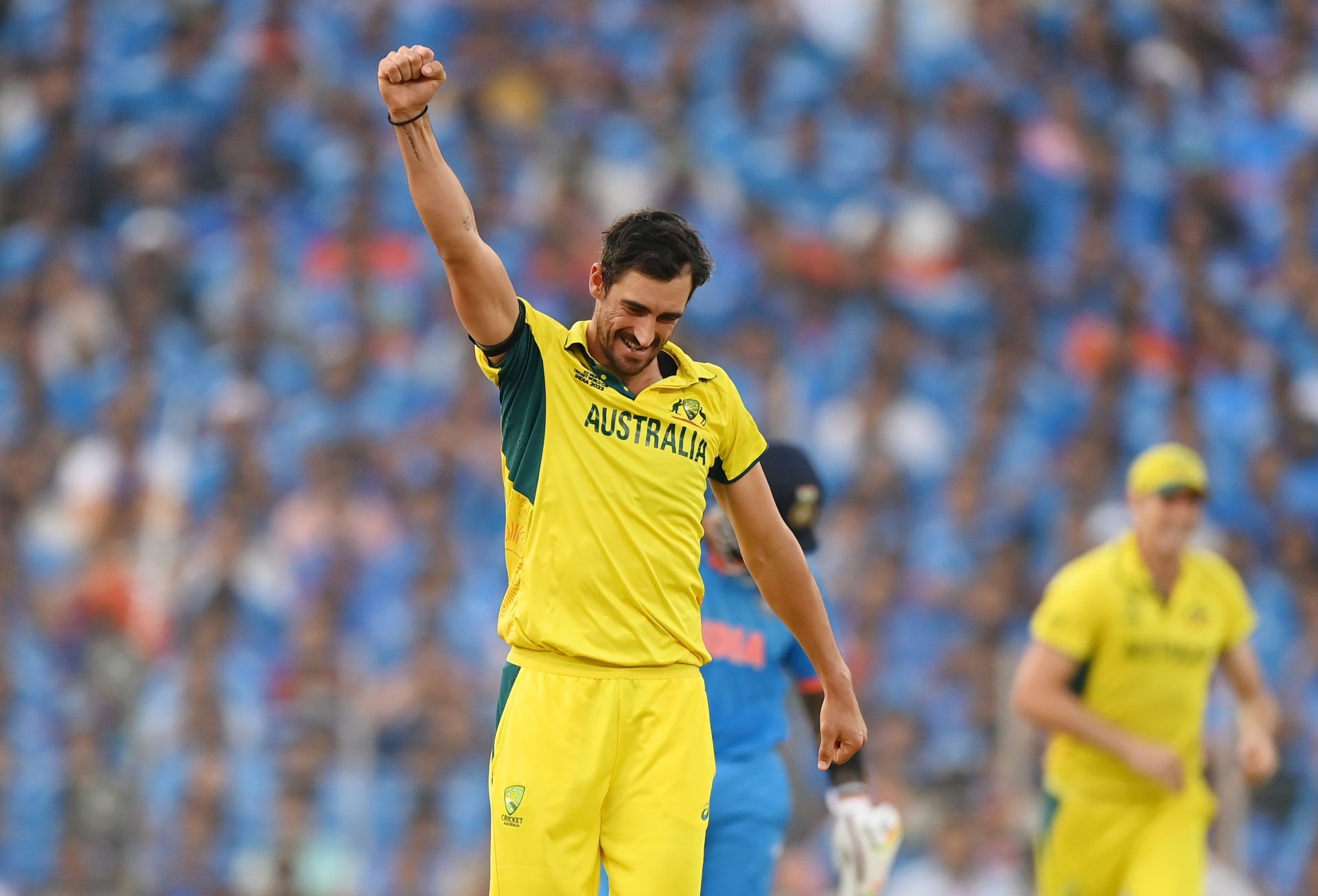 Mitchell Starc celebrates a wicket in the 2023 ODI World Cup final. (Image Credits: Getty Images)