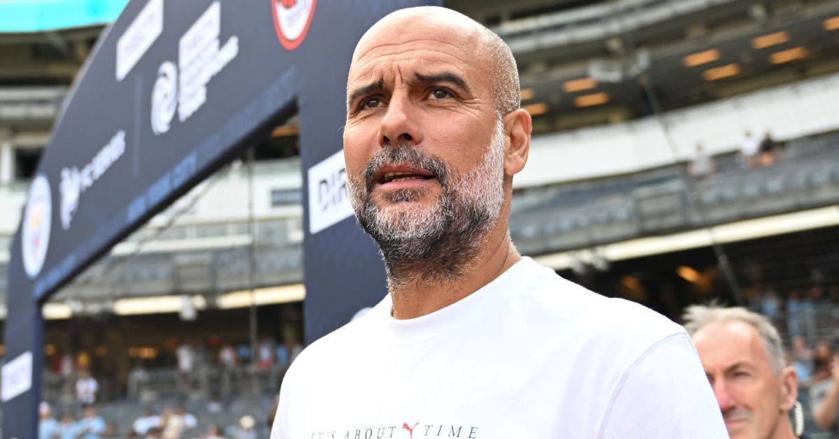 Young Manchester United mascot makes cheeky request to Pep Guardiola as Manchester City boss walks past him ahead of Community Shield clash