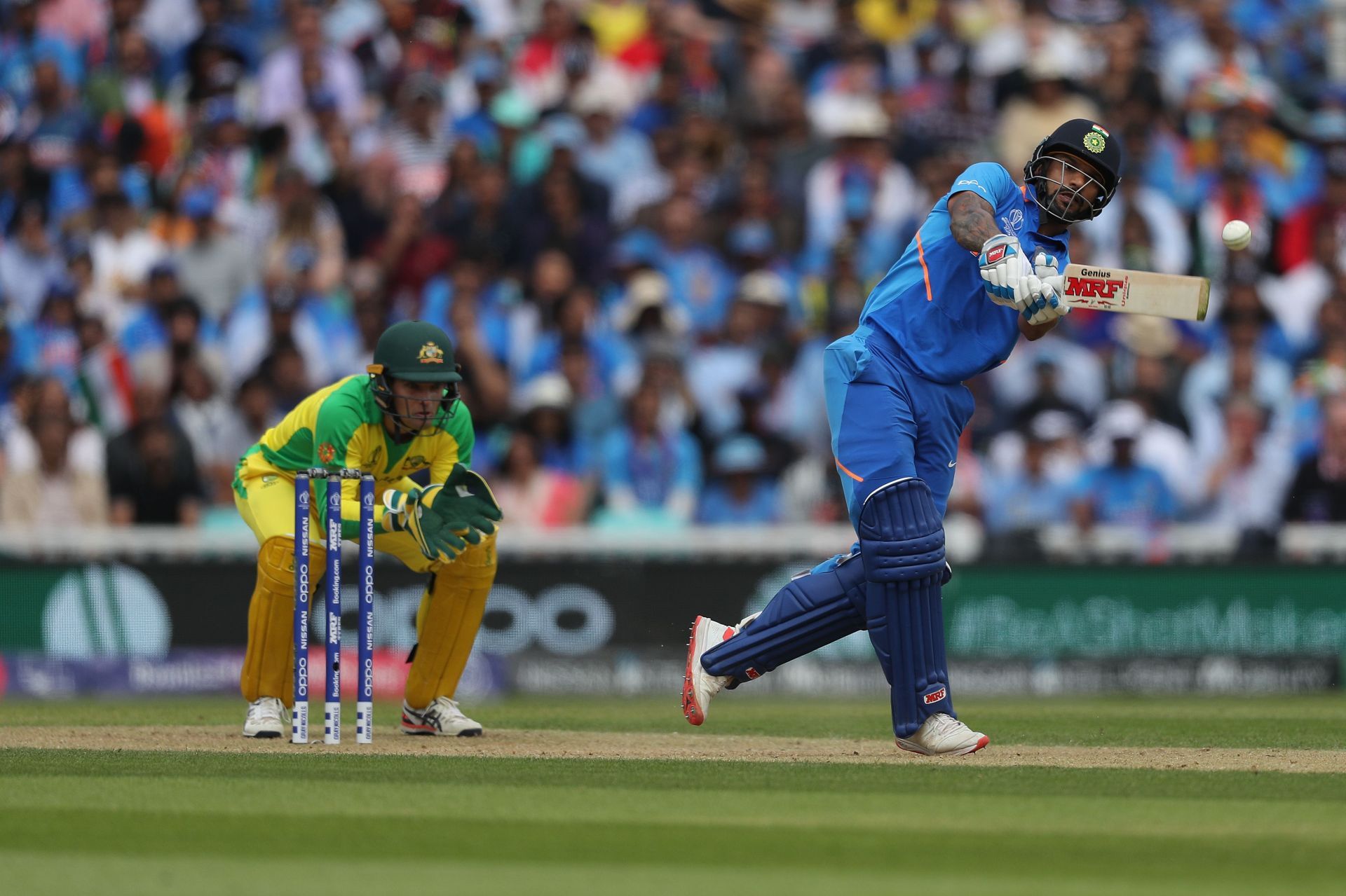 Shikhar Dhawan scored a hundred with a fractured thumb in the 2019 World Cup match against Australia. (Image Credits: Getty Images)